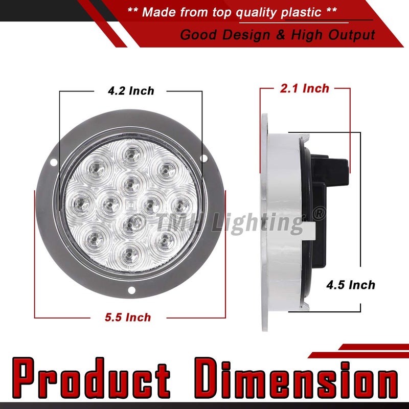 TMH (Pack of 4 Clear Lens Red LED 4 Inch Round Trailer Tail Lights with Chrome Bezel F3 Piranha 12 LED for Truck Bus Lorry Trailer 12V DC - Image 3